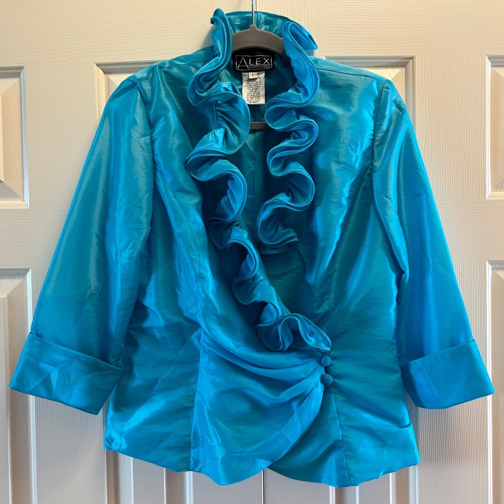 Vintage Alex Evenings Blue Ruffle Formal Cocktail Jacket